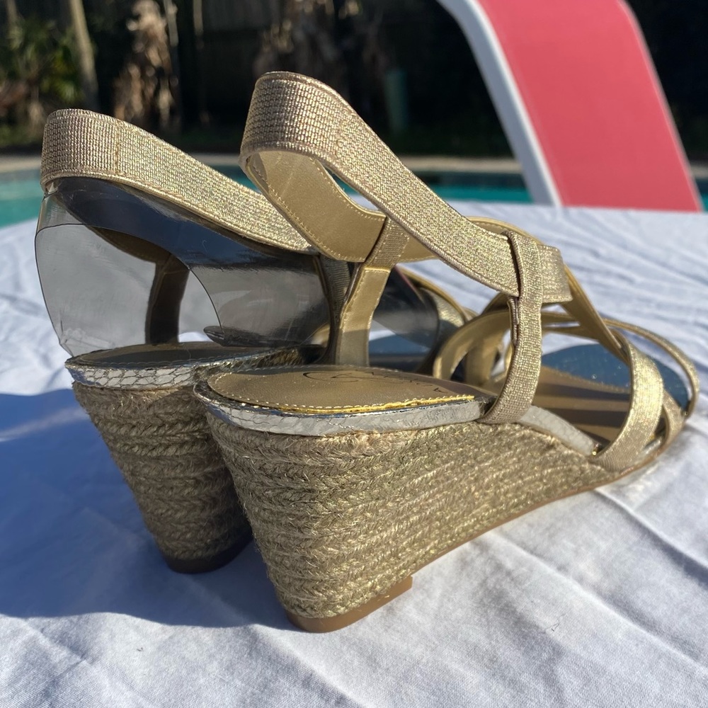 NWT Adrianna Papell Alba Platino Metallic gold and tan wedges / 9.5 / Inc. box - Picture 14 of 16